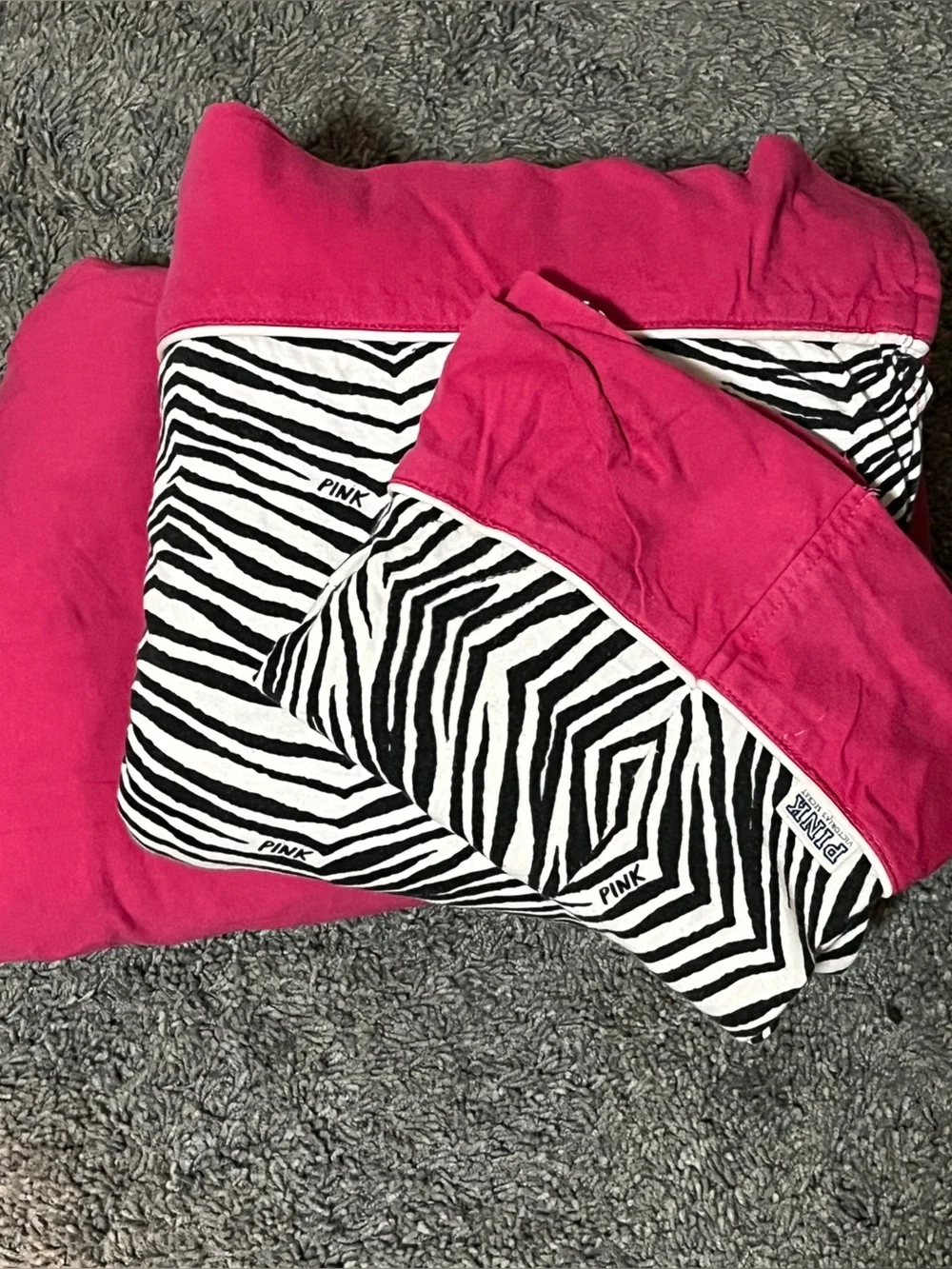 HTF Vintage PINK Victoria’s Secret zebra print QUEEN bedding set